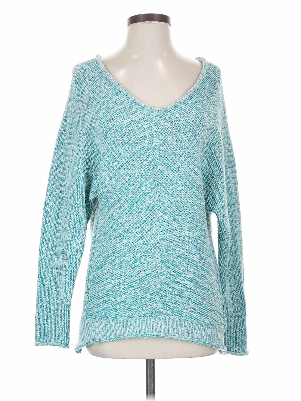 Free People Teal Marled V-Neck Pullover Sweater